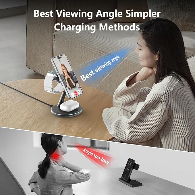 QWOSE 2026 3 in 1 Charging Station for Apple iPhone AirPods Watch with Mag-Safe Charger Wireless Charger Stand for iPhone 17 16 15 14 13 12 Series AirPods iWatch Series - Gifts for Wife & Husband