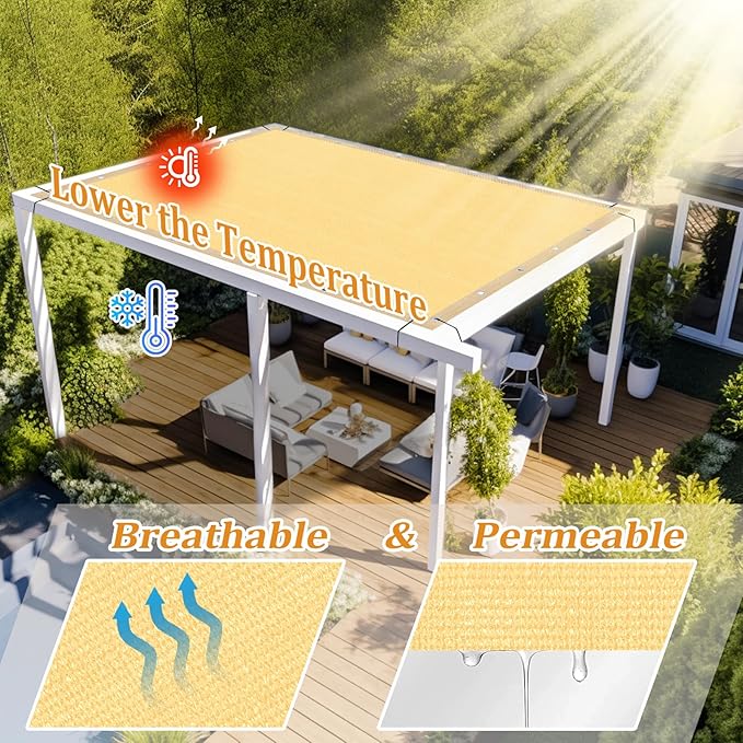 Shade&Beyond Customized Size 5' X 5' Shade Cloth with Grommets, 90% UV Protection UV Protection Mesh Tarp Sun Screens for Patio GN01, Sand