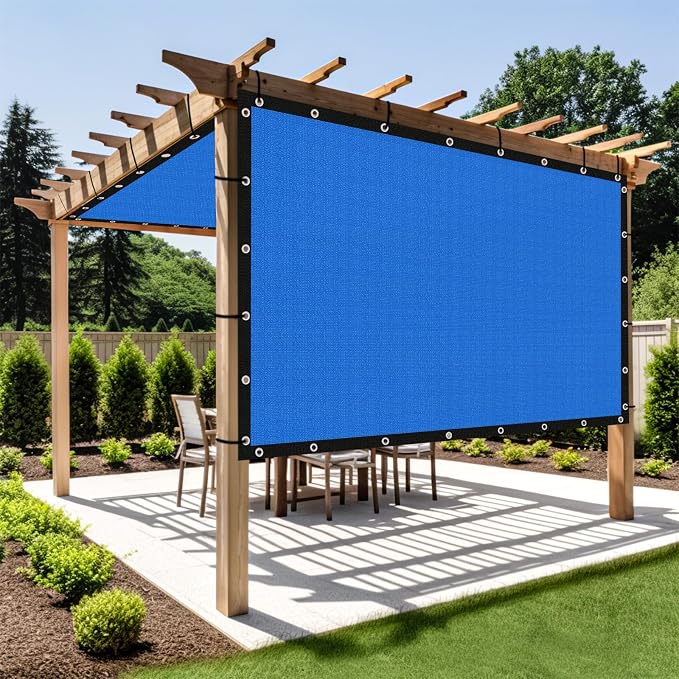 Shade&Beyond Customized Size 90% Sun Shade Cloth with Grommets, 7' X 9' Pergola Shade Cover Canopy, Mesh Tarp Sun Screens for Patio, Outdoor, Garden, Backyard GN01, Blue