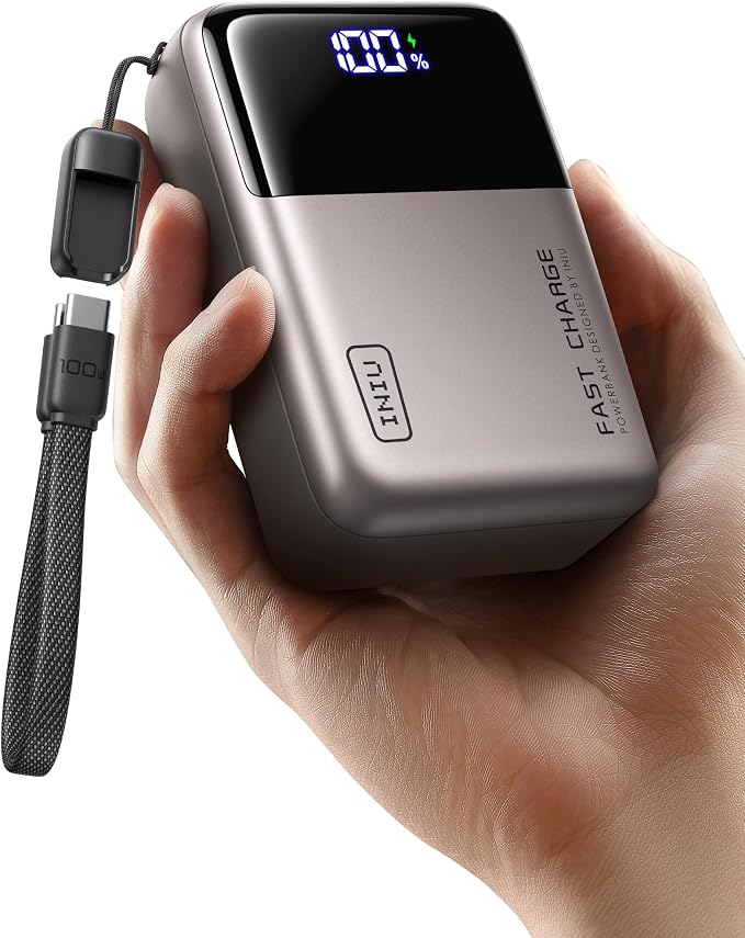 INIU 100W Fast Charging Power Bank, Smallest 25000mAh High Capacity Laptop Portable Charger, 3-Port Battery Phone Pack with Detachable USB C Cable for Flight-Safe Travel Working, Metallic Coffee