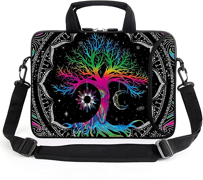 AMARY 13" 13.3" laptop sleeve chromebook case adjustable shoulder strap with handle accessory pocket (Colorful Tree)