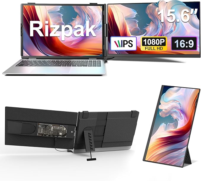 15.6" Laptop Screen Extender, Ultra-Slim FHD 1080P Portable Monitor, Detachable Dual Monitor Travel & Remote Work, Plug and Play for 13"-17.3" Laptops, for Windows/Mac/Android/Chrome