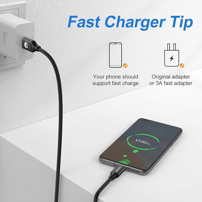 USB Type-C to A Cable 5pack 6ft Braided Fast Charging 3A Quick Charger Cord, 6 Foot Compatible iPhone 17/17 Pro/16e/16/15 Pro Max,Samsung Galaxy S10 S9 S8 Plus, Note 10 9 8, LG V50 V40 G8 G7(Black)