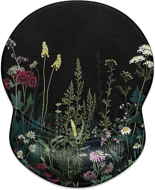 ITNRSIIET Ergonomic Mouse Pad with Gel Wrist Support Small Wrist Rest Smooth Surface Non-Slip PU Base Comfortable Office Supplies Pain Relief, 8.7 x 7.2 inches, Pretty Flowers