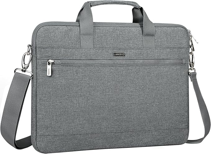 LANDICI 360° Protective Laptop Bag Case 15.6-16 Inch with Shoulder Strap, Waterproof Computer Sleeve Cover for MacBook Pro 16, Acer HP Lenovo Dell ASUS Laptop, Slim Briefcase for Men Women, Grey