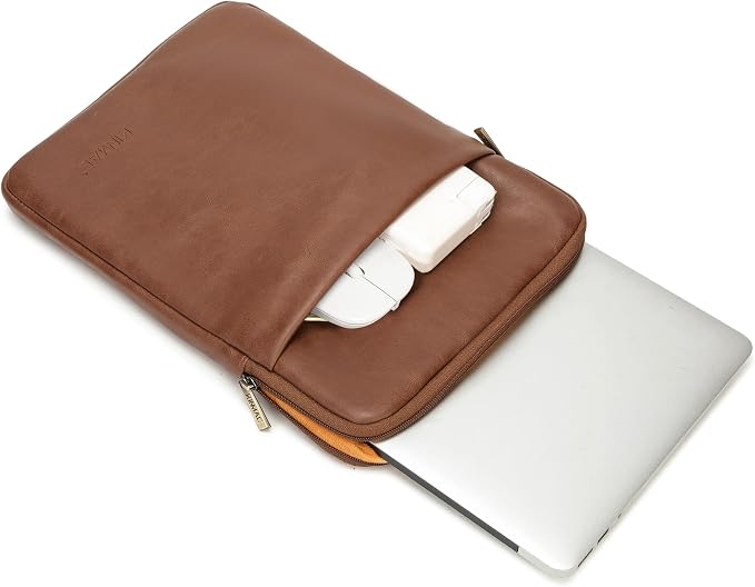 Kinmac 360° Protective Vertical Laptop Sleeve Case Cover Bag (Coffee PU, 13.5 inch-14 inch)