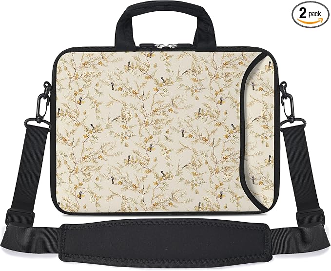 RICHEN 14 15 15.4 15.6 inch Laptop Shoulder Bag Messenger Bag Notebook Handle Sleeve Neoprene Carrying Case with Accessories Pocket (14-15.6 inch, Branches Birds)