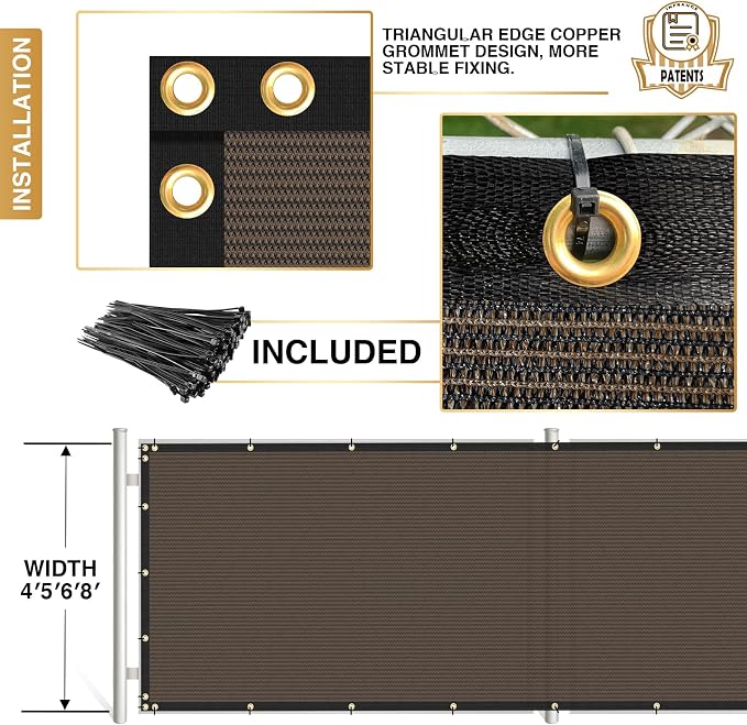 Privacy Fence Screen 6' x 26' Fencing Cover Heavy Duty Mesh Windscreen Cloth for Outdoor Garden Patio Backyard Chain Link Fence Brown