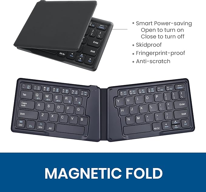 Perixx PERIBOARD-805E, Wireless Foldable Ergonomic Bluetooth Keyboard, Ultra-Thin X Type Keys, Compatible with iOS, Android, or Windows Smartphone, Tablet, or Laptops, US English