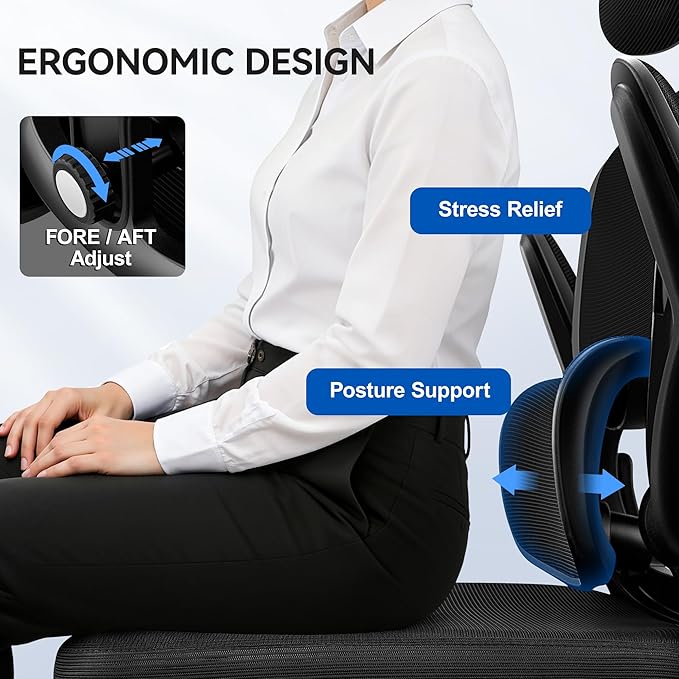 ALLGOD Ergonomic Office Chair, Mesh Desk Chair with Lumbar Support, High Back Home Office Chair with Adjustable Headrest and Flip-Up Arms, Comfortable Computer Chair, Thick Cushion, Black-2 Pack