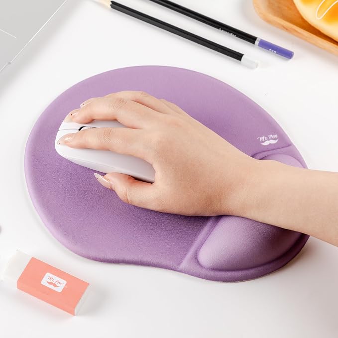 Mr. Pen- Ergonomic Mouse Pad with Wrist Rest, Purple Breathable Fabric with Memory Foam Cushion, Non-Slip Rubber Base, Gel Mouse Pad with Wrist Support