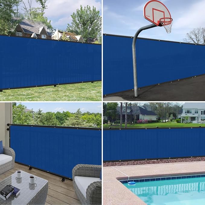 Windscreen4less Privacy Fence Screen Heavy Duty Windscreen Fencing Mesh Fabric Shade Net Cover with Brass Grommtes for Outdoor Wall Garden Yard Pool Deck, 8'x10' Blue