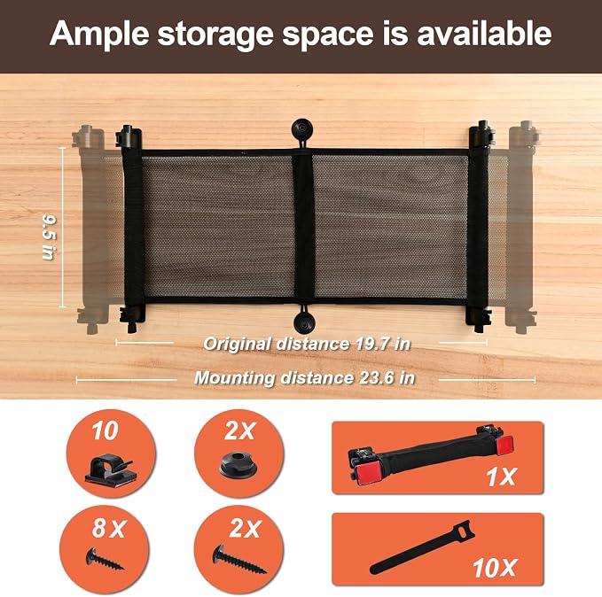HX AURIZE Under Desk Cable Management Net – Flexible Wire Organizer with Side Rods & Center Hooks – Elastic Mesh Kit for Standing & Office Desks – Adhesive Positioning and Screw Lock Black