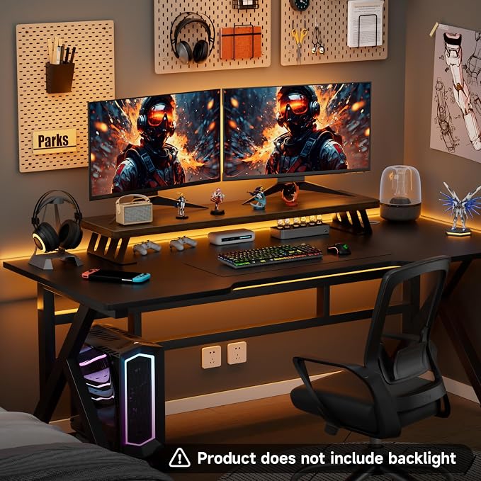 Dual Monitor Stand, 39 Inch Large Wood Monitor Stands for 2 Monitors