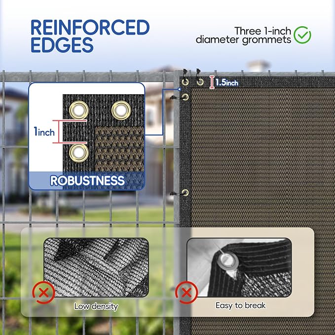Bynbbur 6'x148' Privacy Fence Screen Net Fencing 90% Privacy Blockage Windscreen Fence Cover with Copper Grommet for Patio Backyard Garden Swimming Pool, Zip Ties Included, Brown