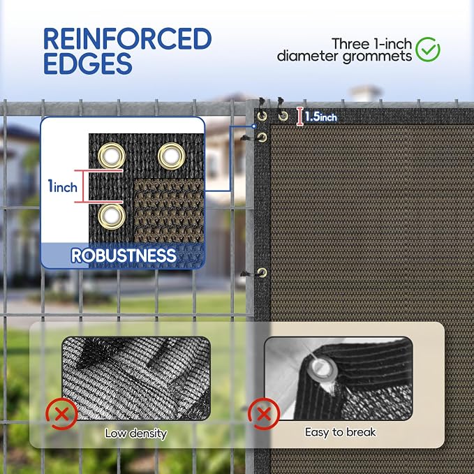 Bynbbur 6' x 24'10" Privacy Fence Screen Brown Net Fencing 90% Blockage Windscreen Mesh Shade Cover with Copper Grommet for Patio Backyard Garden Deck Pool, Zip Ties Included