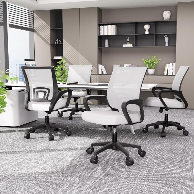 Magshion Ergonomic Office Chair 20 Pack, Mid-Back Mesh Desk Chair, Adjustable Swivel Computer Chair with Lumbar Support & Breathable Backrest for Gaming, Work, Study, 300 Lbs Capacity, White