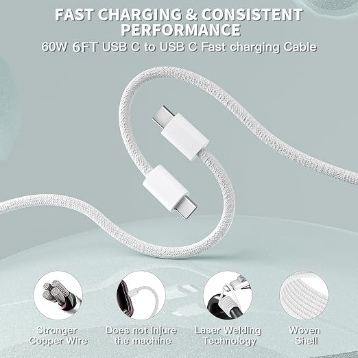 6FT Fast Charger for iPhone 17/16,2Pack 40W Dynamic Foldable Type C Power Adapter with 60W Max with 6FT Fast Charging Woven Cable for iPhone 17 Pro Max/17/Air/16/16 Pro/15Pro Max,iPad Pro/Air/Mini