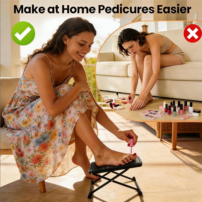 ZtohPyo Foldable Foot Rest, 6-Height Adjustable Spa Foot Stand, Non-Slip Sturdy Foot Care Stand for Easy Home Pedicures, Beauty Pedicure Stool Tool