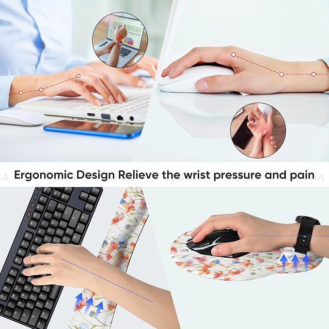 RICHEN 3 PCS Computer Mouse Pads for Desk with Coaster Set, Non-Slip Keyboard Wrist Rest and Mouse Pad Set, Ergonomic Design (YKMWR-52)