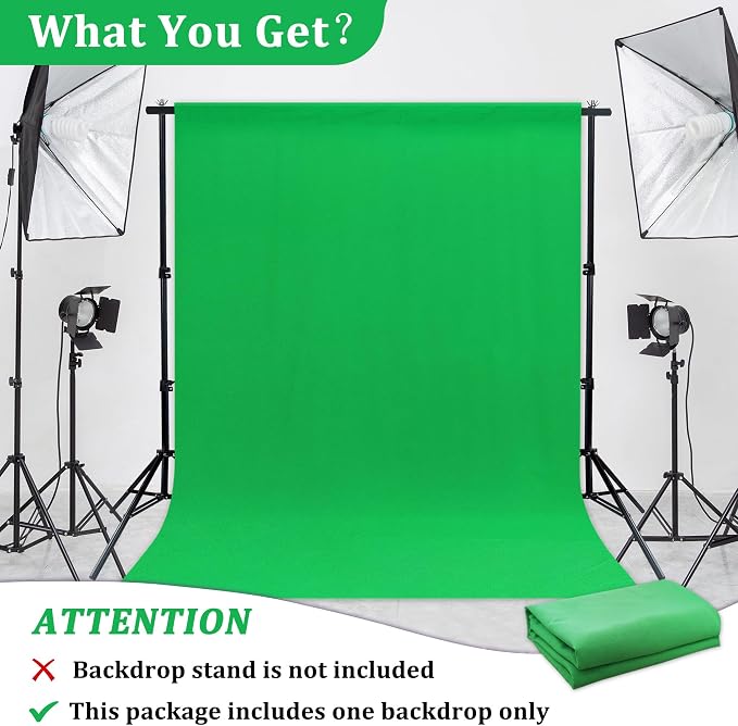 6 x 9 FT Green Screen Backdrop - Polyester Fabric for Video Streaming, Portrait Photoshoot, Wall Mounted, Parties and Small Events