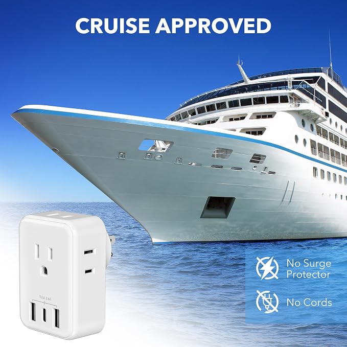 BN-LINK Multi Plug Outlet Extender with AC Outlets and USB Ports, Outlet Splitter with 3 USB Ports (1 USB C), Wall Charger Adapter for Dorm, School, Travel, Office, Home (4 Outlets (Pack of 1))