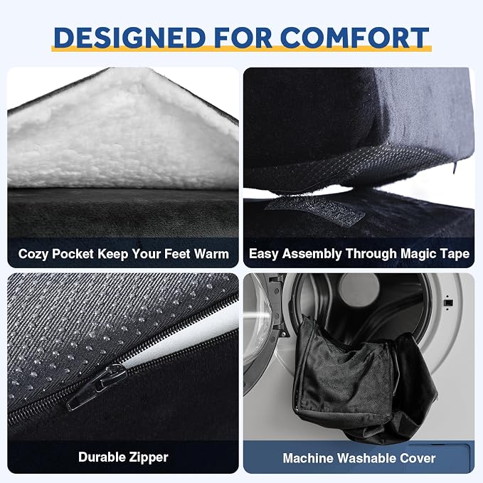 Foot Rest for Under Desk at Work, Adjustable Footrest for Office Chair & Gaming Chair,Ergonomic Footrest Pillow Desk Foot Stool with Washable Cover for Home, Airplane, Travel (Black)