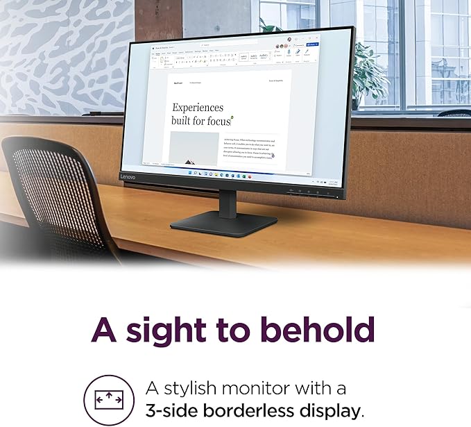 Lenovo L24-4e - Office Monitor - 23.8" FHD IPS Display - 100Hz Refresh Rate - 4 ms MPRT - 99% sRGB - Raven Black - Tilt Stand