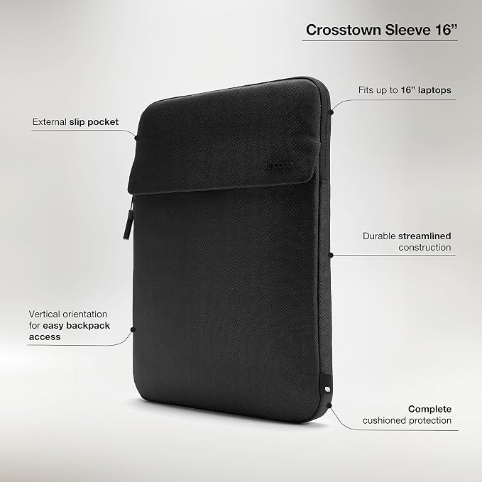 Incase Crosstown Sleeve with Woolenex – Vertical Orientation, Cushioned Protection, Durable Construction, External Slip Pocket – PC/Mac Sleeve (Black, 14" MacBooks/Laptops)