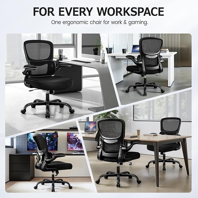 ALLGOD Office Chair Ergonomic Desk Chair, Breathable Mesh Desk Chair Comfy with Lumbar Support, Flip-up Armrests, Computer Chairs Comfortable for Home, Office, Work, Standard, 300Lbs