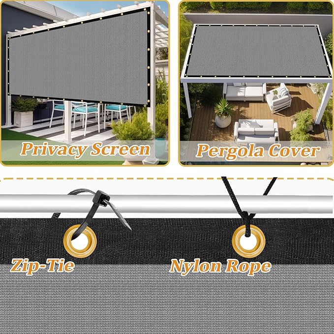 Shade&Beyond Customized Size 5' X 12' Shade Cloth with Grommets, 90% UV Protection UV Protection Mesh Tarp Sun Screens for Patio GN01, Light Gray