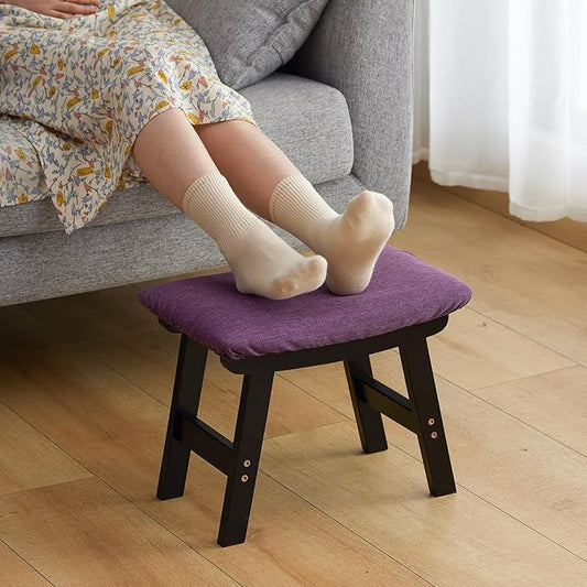 Foot Stool Ottoman Foot Rest Under Desk,Small Stool for Living Room, Bedroom and Kitchen (Black Legs - Purple Stool Surface)