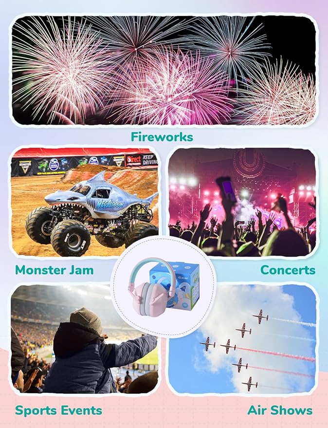 iClever Noise Cancelling Headphones for Kids Adults, SNR 29dB Safety Noise Reduction Ear Muffs for Autism Sensory &Concentration Aid, Ear Hearing Protection for Fireworks/Event/Monster Jam/Concert