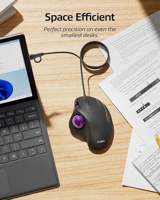 Nulea M509 Trackball Mouse Wired, Ergonomic Design, Easy Thumb Control, Precise & Smooth Tracking, 2-in-1 Interface (Type A &Type C), Compatible for PC, Laptop, Mac, Window(Purple).