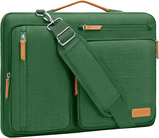 MOSISO 360 Protective Laptop Shoulder Bag,17-17.3 inch Computer Bag Compatible with MacBook, HP, Dell, Lenovo, Asus Notebook,Side Open Messenger Bag with 4 Zipper Pockets&Handle, Jungle Green