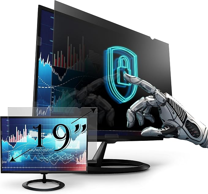Privacy Screen Filter for 19 Inches (Monitor Screen Measured Diagonally) Computer Monitor. Screen Protector size is 16.1 inch width x 10.1 inch height. Anti Glare and Anti Blue Light Protection