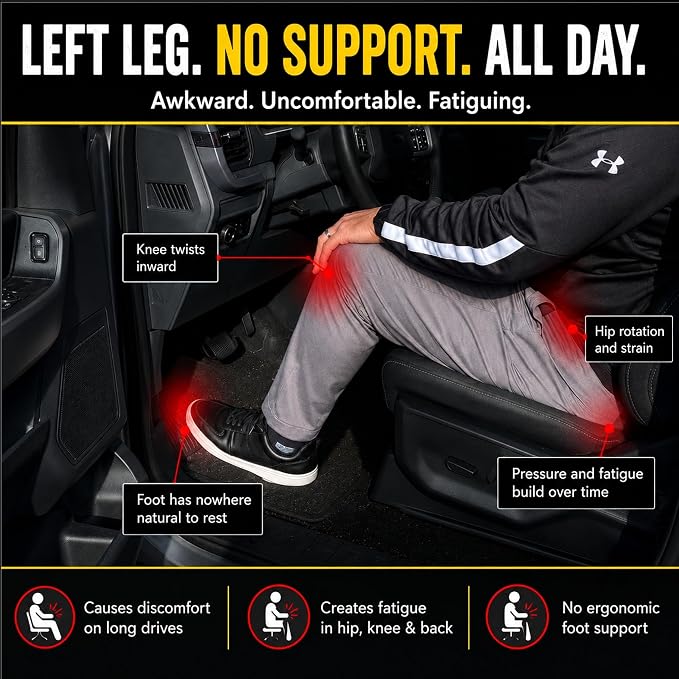 Ergonomic Adjustable Left Foot Rest Pedal - Compatible with Ford Ford F150 F250 F350 F450 F550 F650, F-Series, Expedition & RAM Trucks, Adjustable Driver Dead Pedal Comfort Accessory