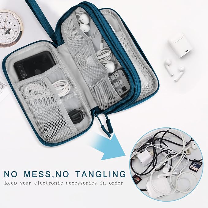Skycase Electronic Organizer Travel Case - Waterproof Travel Cord Pouches for Organization, Cable Organizer, All-in-One Double Layers Storage Bag for Accessories, Charger, Cable, Green - Medium