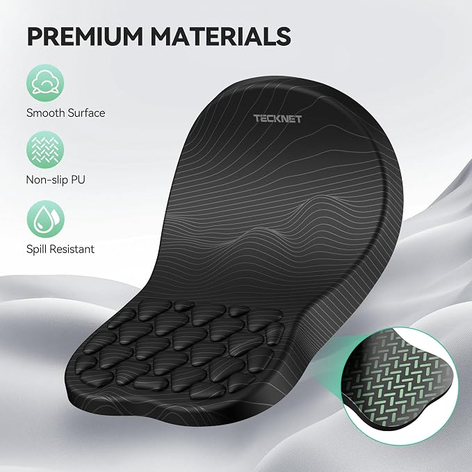 TECKNET Ergonomic Mouse Pad with Wrist Rest, Soft Mousepad with Massage Design, Memory Foam and Non-Slip PU Base for Pain Relief, Gaming Mouse Pad for Desk, Home, Office, 12x8 Inches, Black White