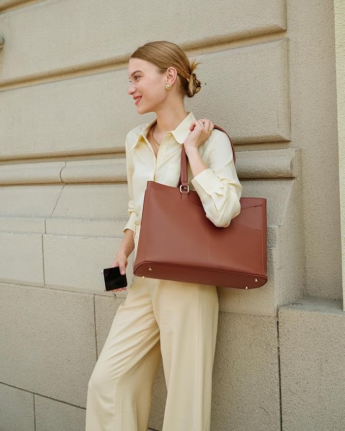 LOVEVOOK Laptop Tote Bag for Women,15.6 Inch Waterproof Computer Bags Women Business Office Work Bag Briefcase, Brown