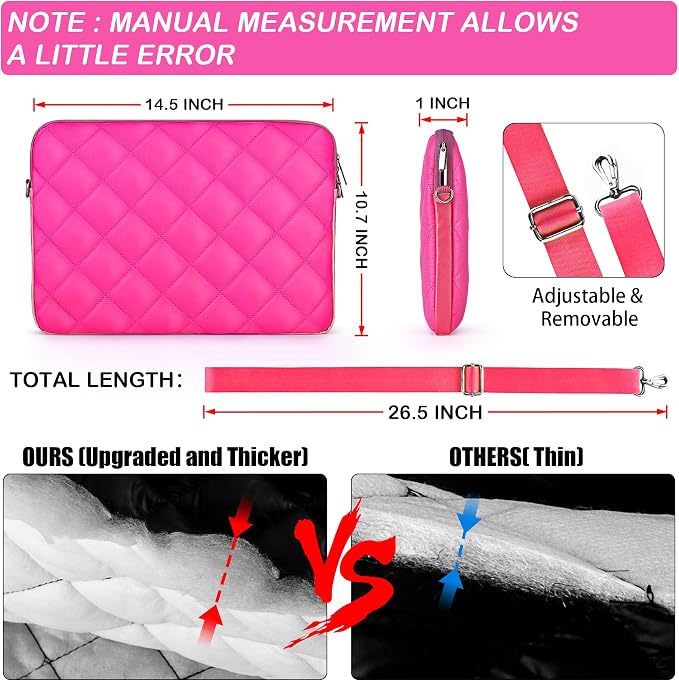 Puffy Quilted Laptop Sleeve with a Removable Shoulder Strap Compatible with MacBook Air/Pro, 13-13.3 inch Notebook, Compatible with MacBook Pro 14 inch M3 M2 M1 Chip 2023-2021