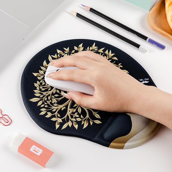 Mr. Pen- Ergonomic Mouse Pad with Wrist Rest, Golden Tree Design, Breathable Fabric with Memory Foam Cushion, Non-Slip Rubber Base, Gel Mouse Pad with Wrist Support