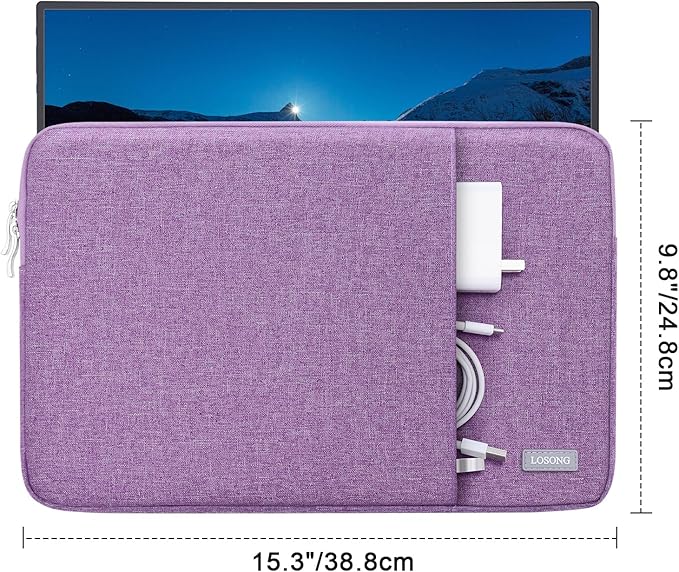 Portable Monitor Case 15.6 Inch,Losong Protective Carrying Sleeve for Most 15.6 in Monitors,Water Resistant Portable Computer Laptop Display Bag with Accessory Pocket,Size-15.3"x9.8" Purple