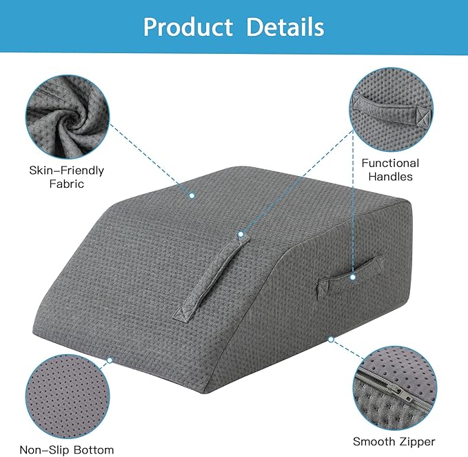MEGCXIT Leg Pillow Elevation Blood Circulation, Leg Wedge for Elevation for Swelling, Leg Elevating Pillow for After Surgery, Memory Foam Foot Knee Pillow for Back Sleeping 24×22×8 Inch Dark Grey