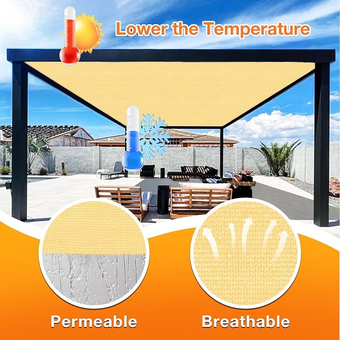 Artpuch Outdoor Pergola Shade Cover 13x13 FT Sun Shade Cloth with Grommets Sand 90% UV Protection Canopy Patio Privacy Screen (Customized Available)