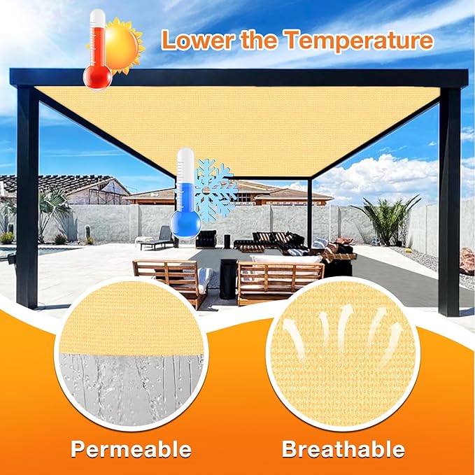 Artpuch Outdoor Pergola Shade Cover 13x18 FT Sun Shade Cloth with Grommets Sand 90% UV Protection Canopy Patio Privacy Screen (Customized Available)