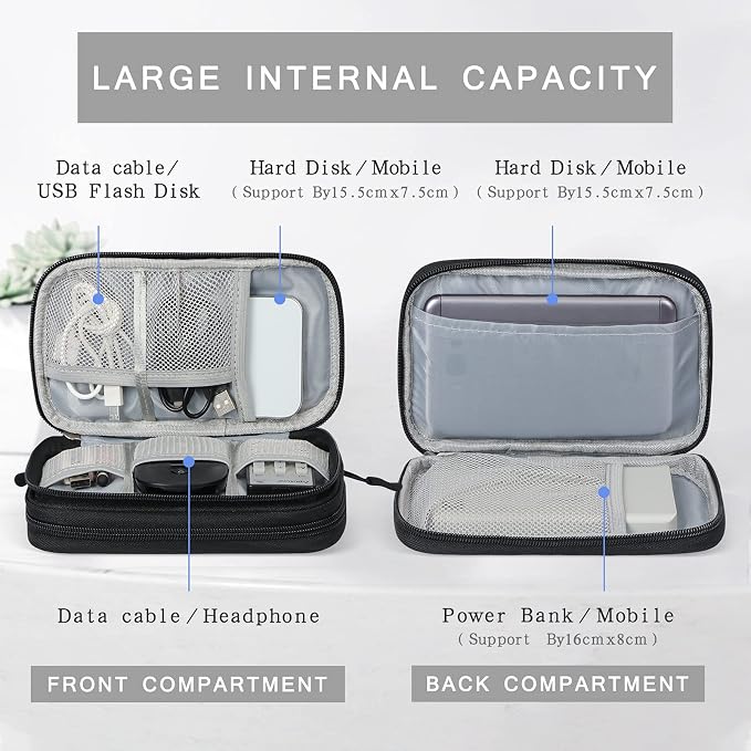 Skycase Electronic Organizer Travel Case - Waterproof Travel Cord Pouches for Organization, Cable Organizer, All-in-One Double Layers Storage Bag for Accessories, Charger, Cable, Black - Medium
