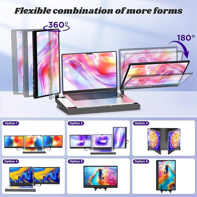 Laptop Screen Extender, 14 Inch Portable Monitor FHD 1080P, 360° Rotatable with Metal Stand, Plug & Play via USB-C/HDMI, for Windows/Mac/Android/PS5