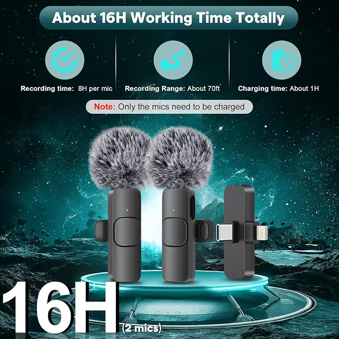 MAYBESTA Wireless Mini Microphone for iPhone, Android Phone - 2 Pack Lavalier Lapel Mic for Audio Video Recording - Clip on Content Creator Microphones for YouTube Tiktok Podcast Vlogging