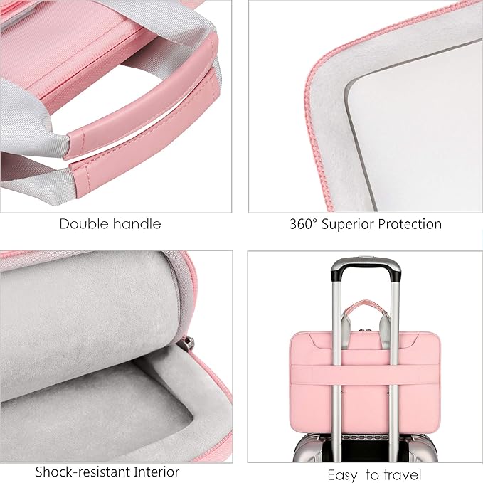 Lacdo 360° Protective Laptop Shoulder Bag, 14 inch Computer Bags for 14 inch MacBook Pro M5 Pro/Max A3426 A3427 (2026), M5/M4/M3/M2/M1 A3434 A3112 A3401 A3185 A2918 A2992 2025-2021 Messenger Bag, Pink